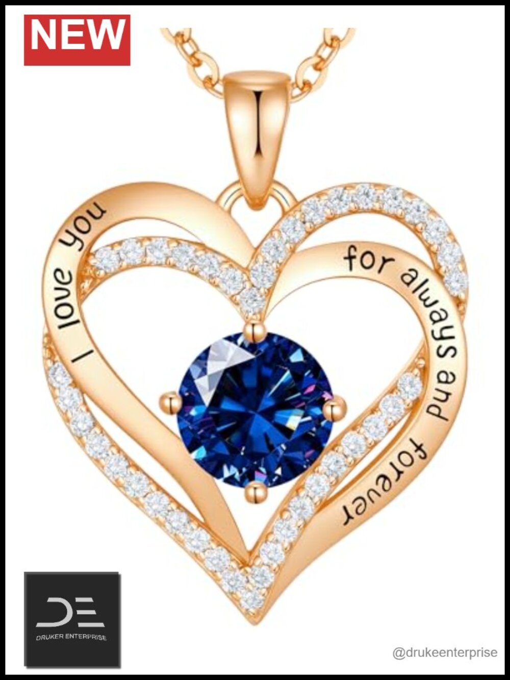 925 Sterling Silver Heart Pendant Necklace, Cubic Zirconia, Rhodium/Rose Gold